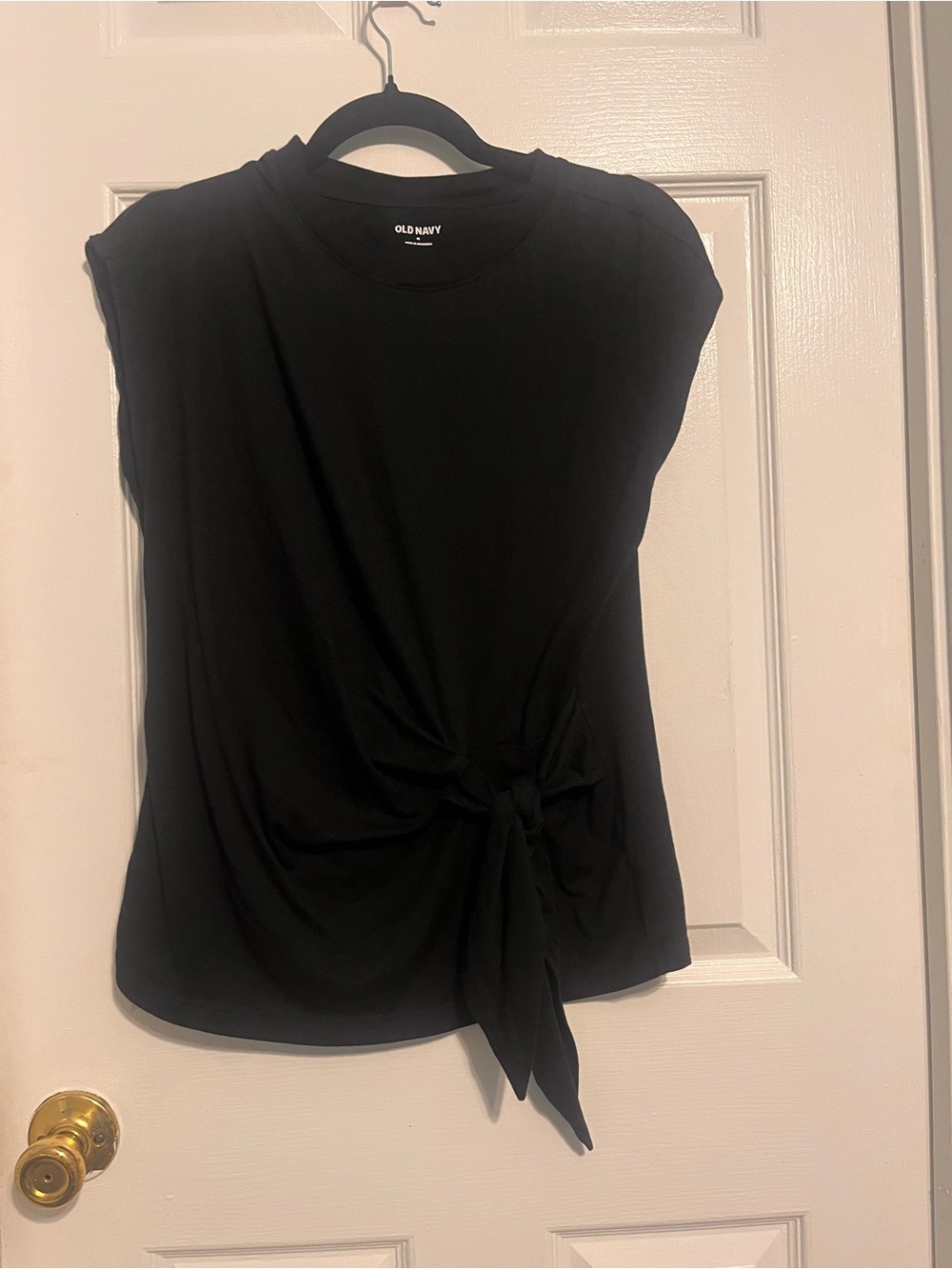 Old Navy Black Short Sleeve Tie-sidr Top M